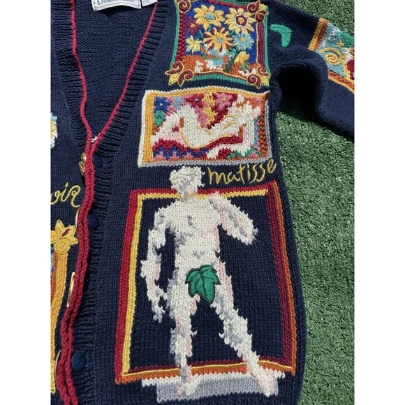 VERY RARE BellePointe Art Cardigan Knit Sweater Van Gogh Matisse Renoir Small - Picture 3 of 14